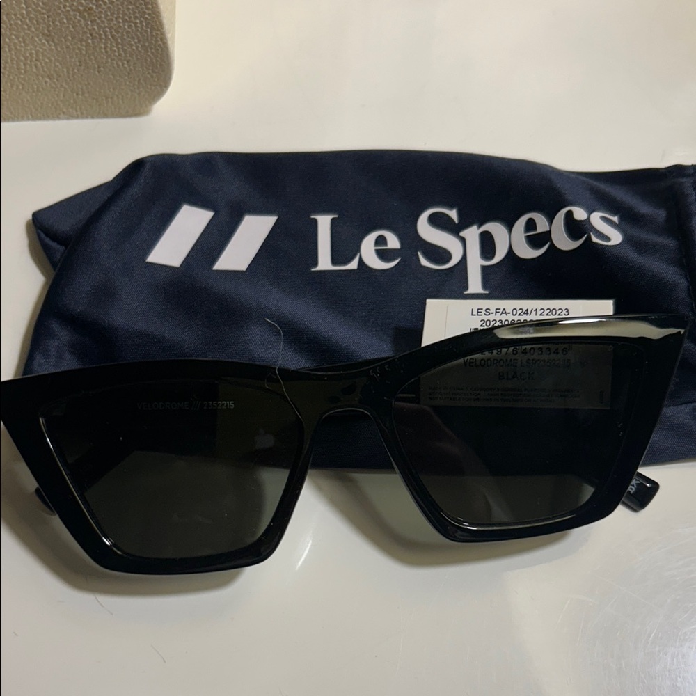 Le Specs Glossy Black Cat-Eye Sunglasses, NWT
